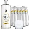 Löwen Dry Gin & 6 X Schweppes Dry Tonic Water & Glas