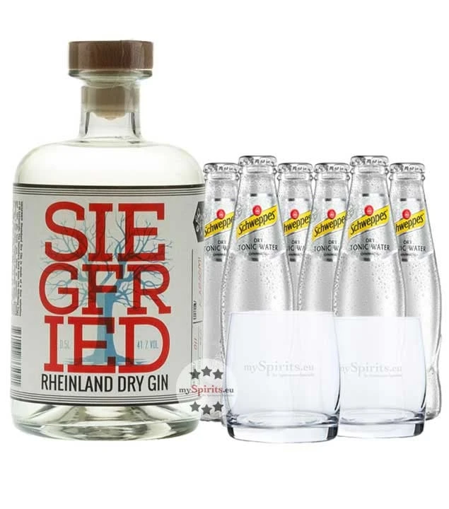 Siegfried Rheinland Dry Gin & 6 X Schweppes Dry Tonic & Gläser 3 Siegfried Rheinland Dry Gin & 6 X Schweppes Dry Tonic & Gläser